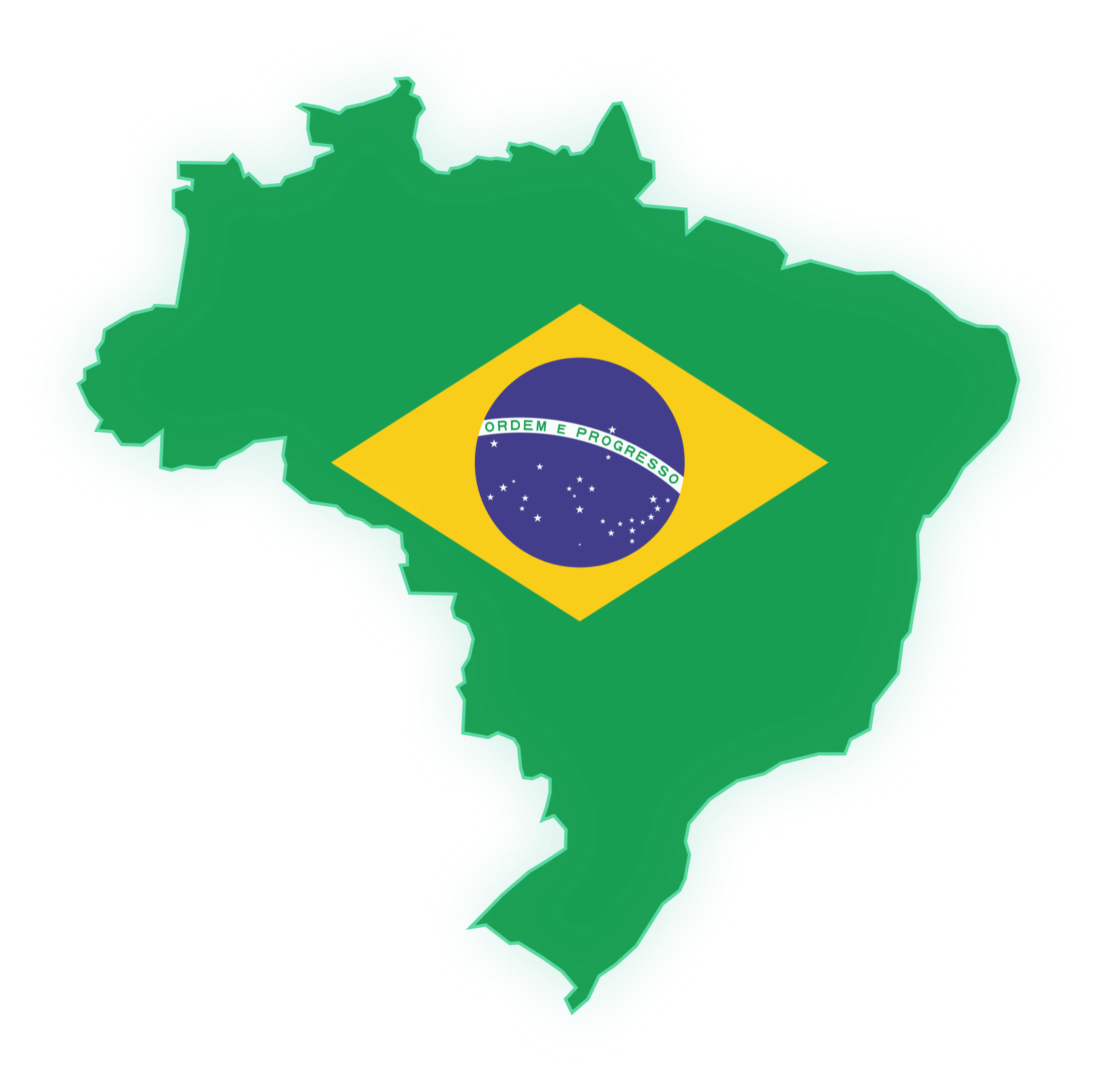 Mapa do Brasil preenchido com a bandeira brasileira